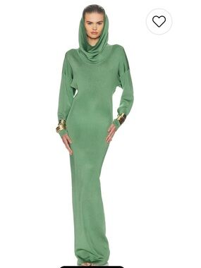 Hooded Long-Sleeve Maxi Dress in Sage Green
